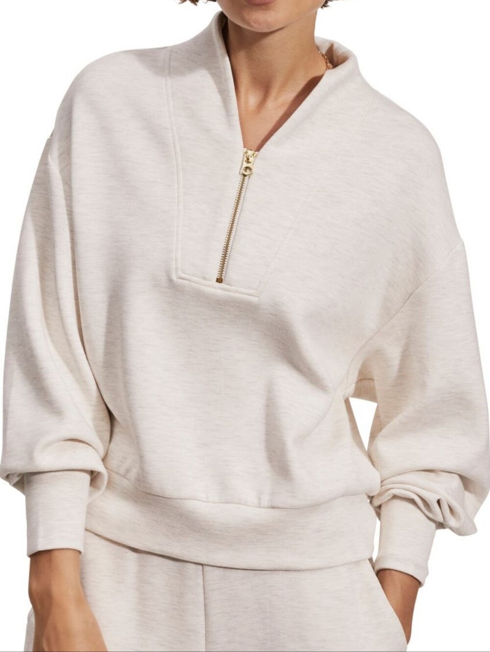 Varley Women's Ivory Marl Quarter-Zip Davidson Pullover Sweatshirt Size XXS